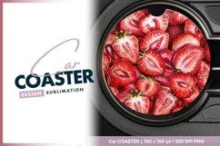 Sliced Strawberries in a Circle Round Car Coaster Png Product Image 1