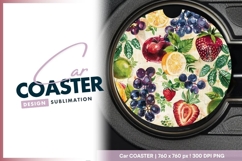 Watercolor Fruits Grapes Round Car Coaster Png Product Image 1