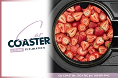 Fresh Strawberries Sliced and Whole round car coaster Product Image 1
