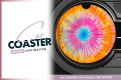 Colorful Tie Dye Round Car Coaster Png Design Product Image 1
