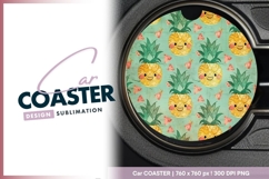 Smiling Pineapples and Watermelon Round Car Coaster Png Product Image 1