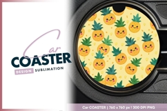 Smiling Pineapple Pattern on Yell Round Car Coaster Png Product Image 1