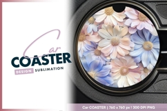 Floral Design in Pastel Colors with Round Car Coaster Png Product Image 1