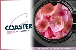 Pink and Peach Paper Flowers in a Circle round car coaster Product Image 1