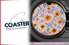 Sunflower Floral Pattern on White Round Car Coaster Png Product Image 1
