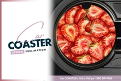 Sliced Strawberries in a Circle Fresh Red round car coaster Product Image 1
