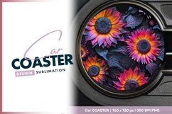 Colorful Sunflower Floral Design on Round Car Coaster Png Product Image 1