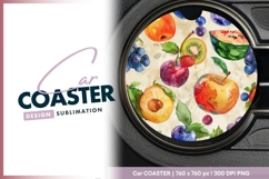 Watercolor Fruit Arrangement Round Car Coaster Png Product Image 1