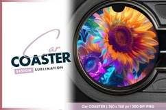Vibrant Sunflower Illustration in a Round Car Coaster Design Product Image 1