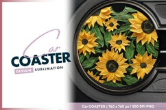 Yellow Sunflowers and Green Leaves on Round Car Coaster Png Product Image 1