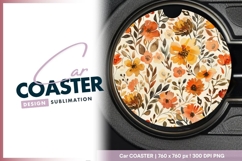 Watercolor floral design Round Car Coaster Png Product Image 1