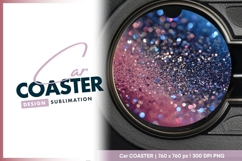 Glittering Pink and Blue Bokeh Effect Round Car Coaster Product Image 1