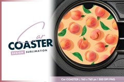 Peach Fruit and Green Leaves on Round Car Coaster Png Product Image 1