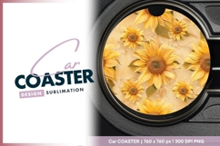 Yellow Sunflowers on a Round Car Coaster Png Product Image 1