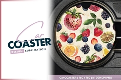Watercolor Fruits Illustration Round Car Coaster Design Product Image 1