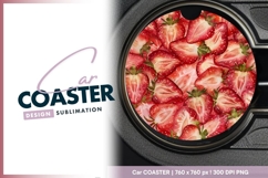 Watercolor Strawberry Halves Pattern on Round Car Coaster Product Image 1