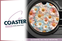 Pastel Daisies in Pink White and Round Car Coaster Png Product Image 1