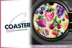 Watercolor Fruits Pattern Round Car Coaster Design Product Image 1