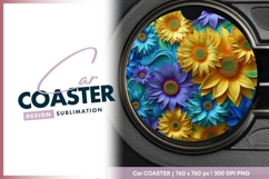 Colorful floral Round Car Coaster design Product Image 1