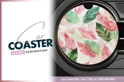 Colorful Feather Pattern in Pink Round Car Coaster Png Product Image 1