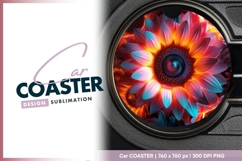 Vibrant Sunflower Illustration with Teal Round Car Coaster Product Image 1