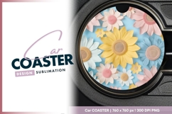 Colorful Paper Flowers in a Circle Round Car Coaster Png Product Image 1