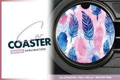 Watercolor Feathers in Pink and Round Car Coaster Png Product Image 1