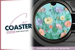 Paper Flowers in a Circle Arrangement Round Car Coaster Png Product Image 1