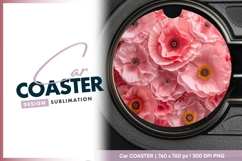 Pink Paper Flowers in Round Shape with Round Car Coaster Png Product Image 1