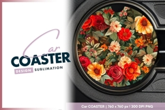 Floral Round Car Coaster Png Product Image 1