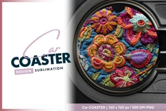 Colorful Embroidered Floral Design Round Car Coaster Png Product Image 1