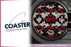 Round knitted coaster with red black Round Car Coaster Png Product Image 1