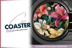 Floral Lily Arrangement in a Round Car Coaster Png Product Image 1