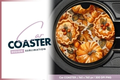 Pumpkins Pies Leaves Berries Round Car Coaster Png Product Image 1