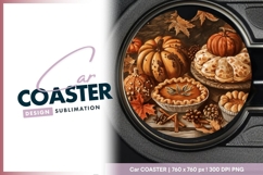 Watercolor Illustration of Pumpkins Round Car Coaster Png Product Image 1