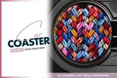 Colorful Knitted Texture Round Car Coaster Png Product Image 1