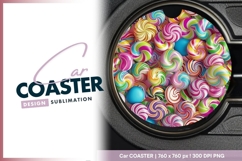 Colorful Swirl Lollipops in a Round Car Coaster Png Product Image 1