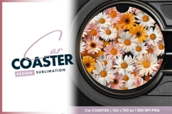 Daisy Flowers White Pink and Yellow Round Car Coaster Png Product Image 1