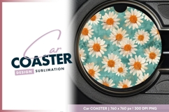 Daisy Flowers on Teal Textured Round Car Coaster Png Product Image 1