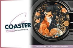Watercolor Fox Illustration in Round Car Coaster Png Product Image 1