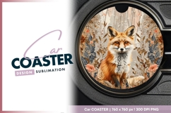 Orange Fox Illustration in a Circle with Round Car Coaster Product Image 1