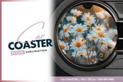White Daisies with Orange Centers in a Round Car Coaster Png Product Image 1