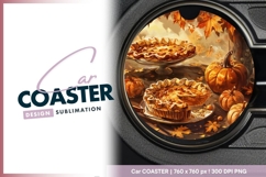 Autumnal Pies and Pumpkins Round Car Coaster Png Product Image 1