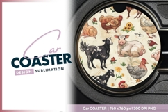 Farm Animals Illustration Round Car Coaster Png Product Image 1