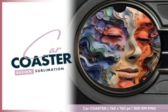 Abstract Face Illustration with Layered Round Car Coaster Product Image 1