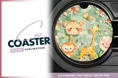 Cartoon Animals Giraffe Bear Monkey Round Car Coaster Png Product Image 1