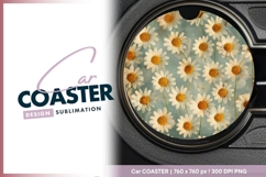 Daisy Flowers in a Circle with White Round Car Coaster Png Product Image 1