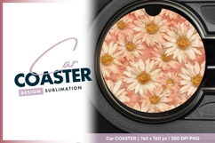 Daisy Flowers in Peach and White Round Car Coaster Png Product Image 1