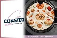 Autumnal Food and Foliage Round Car Coaster Png Product Image 1