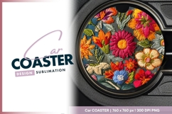 Colorful Embroidered Floral Design Round Car Coaster Png Product Image 1